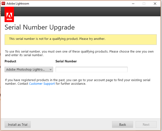 Solved: Activating LR 6 Upgrade - No Serial Number - Adobe 